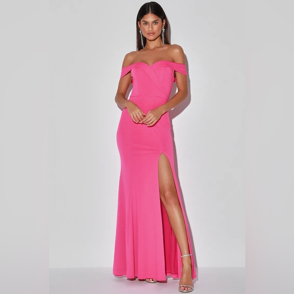 Song of Love Hot Pink Off-the-Shoulder Maxi Dress